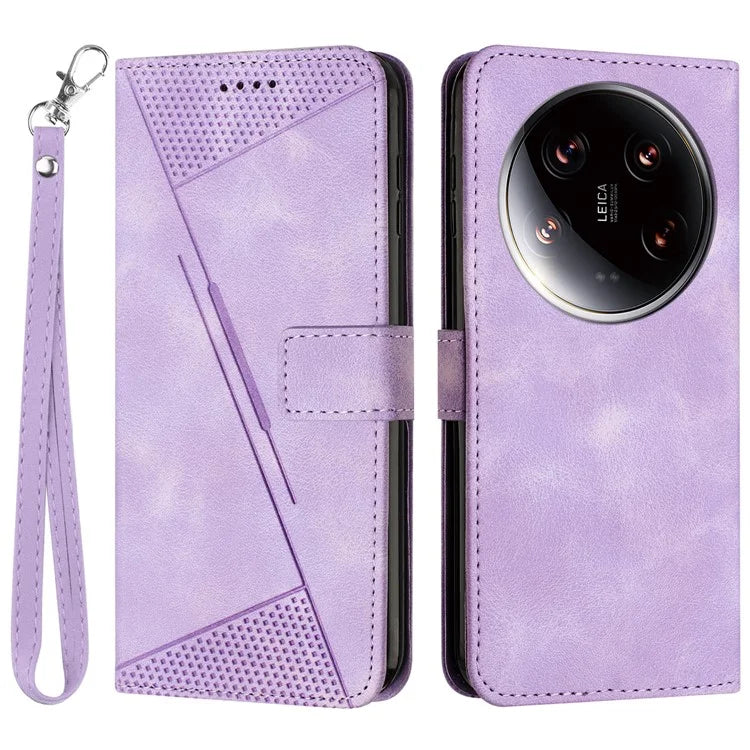 For Xiaomi 14 Ultra Leather Case Triangle Imprinted Stand Phone Cover
