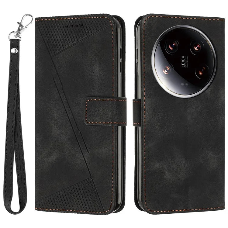 For Xiaomi 14 Ultra Leather Case Triangle Imprinted Stand Phone Cover
