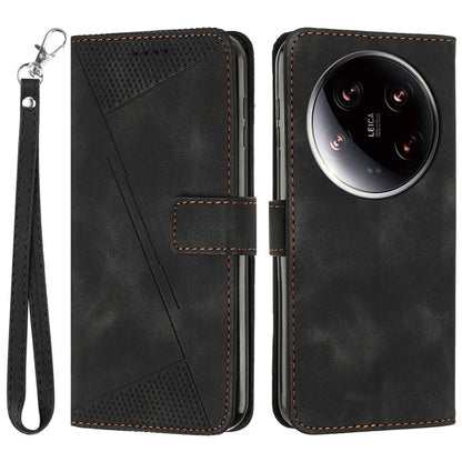 For Xiaomi 14 Ultra Leather Case Triangle Imprinted Stand Phone Cover