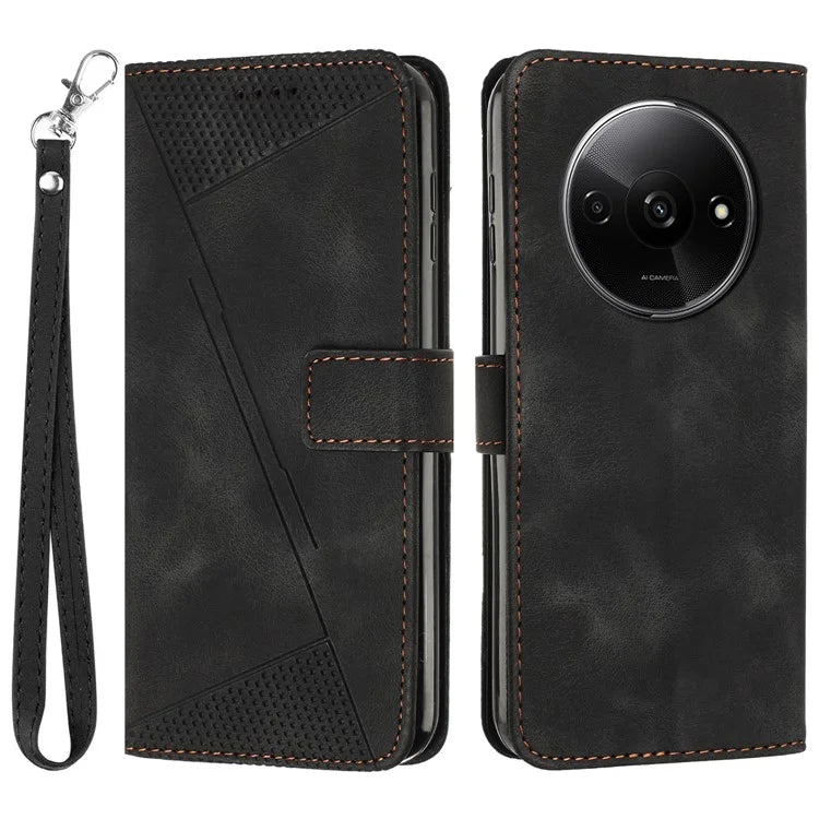 For Xiaomi Redmi A3 Leather Case Triangle Imprinted Anti-Dorp Phone Cover with Stand