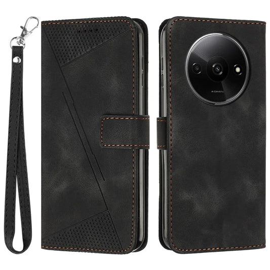 For Xiaomi Redmi A3 Leather Case Triangle Imprinted Anti-Dorp Phone Cover with Stand