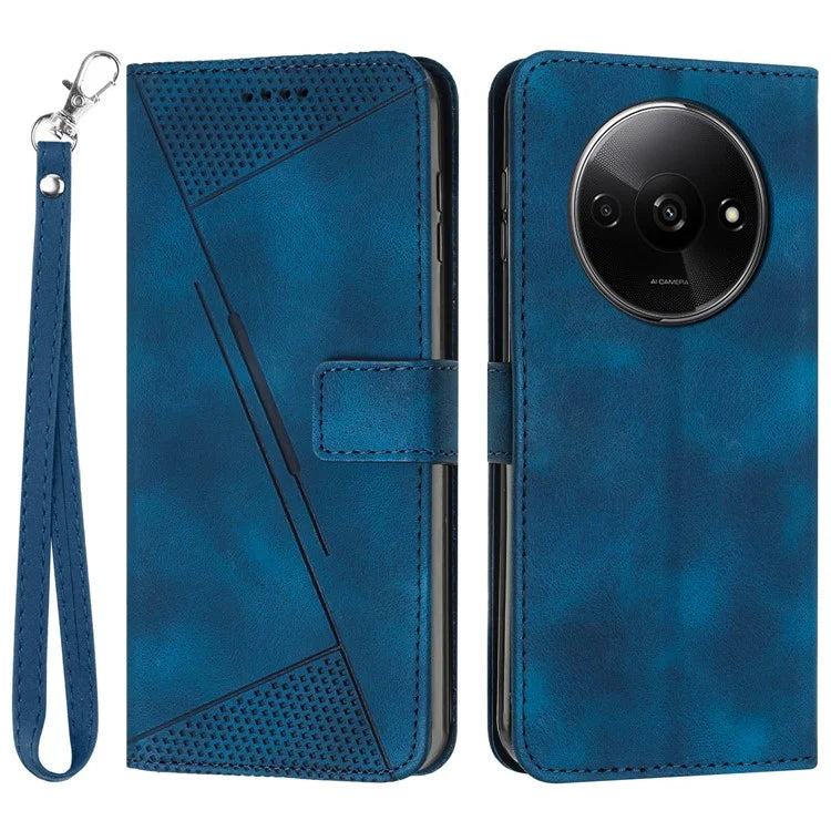 For Xiaomi Redmi A3 Leather Case Triangle Imprinted Anti-Dorp Phone Cover with Stand