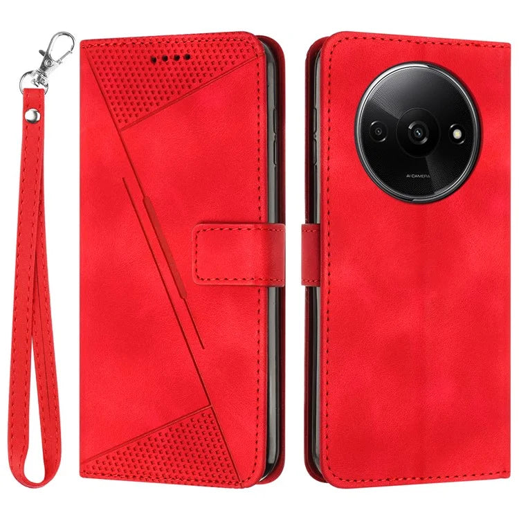 For Xiaomi Redmi A3 Leather Case Triangle Imprinted Anti-Dorp Phone Cover with Stand