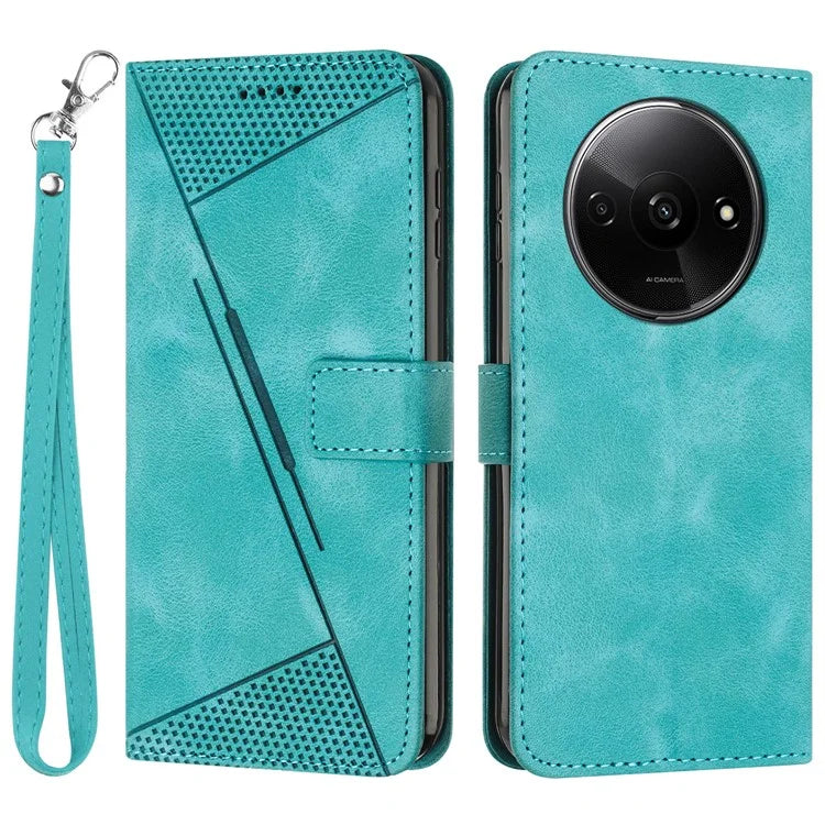 For Xiaomi Redmi A3 Leather Case Triangle Imprinted Anti-Dorp Phone Cover with Stand