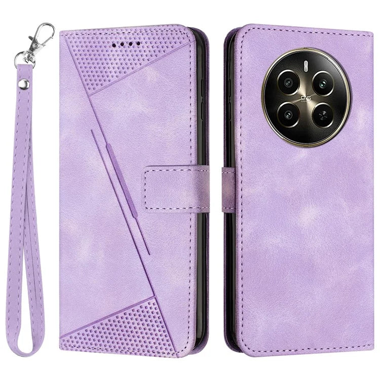 For Realme 12 Pro 5G / 12+ 5G Leather Case Triangle Imprinted Wallet Phone Cover