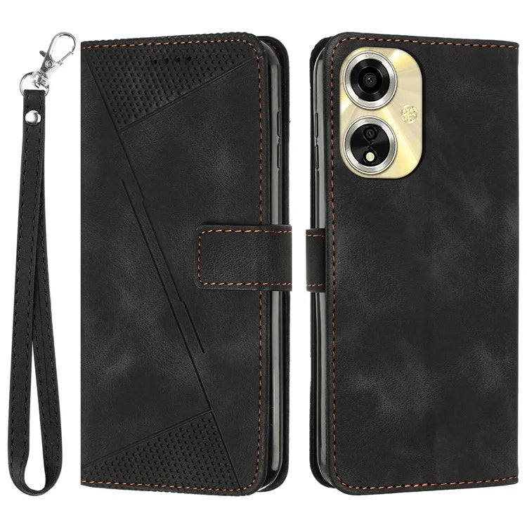 For Oppo A59 5G / A2m 5G Shockproof Case Triangle Imprinted Leather Phone Cover with Stand