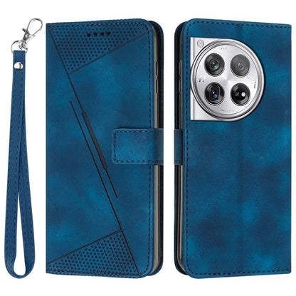 For OnePlus 12 5G Wallet Case Triangle Imprinted Leather Phone Cover with Stand