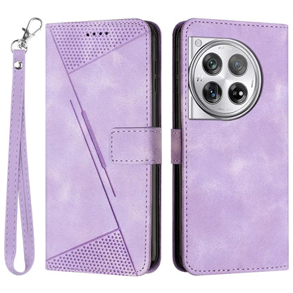 For OnePlus 12 5G Wallet Case Triangle Imprinted Leather Phone Cover with Stand