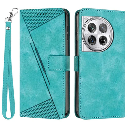 For OnePlus 12 5G Wallet Case Triangle Imprinted Leather Phone Cover with Stand