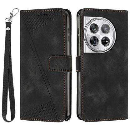 For OnePlus 12 5G Wallet Case Triangle Imprinted Leather Phone Cover with Stand