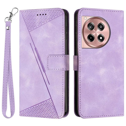 For OnePlus Ace 3 5G / 12R 5G Leather Case Anti-Scratch Triangle Imprinted Stand Phone Cover