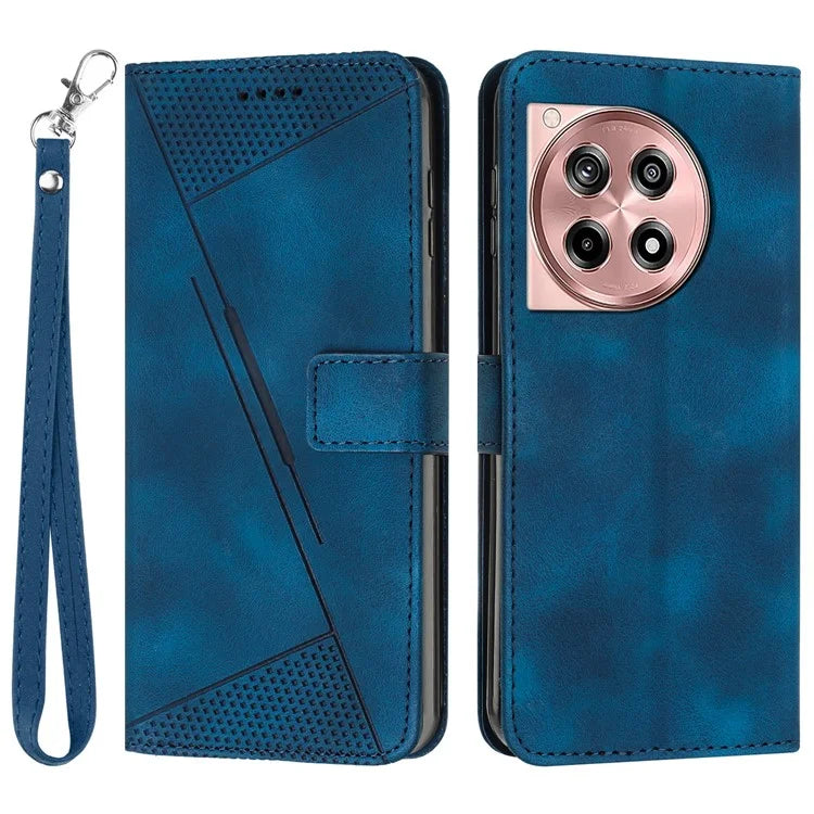 For OnePlus Ace 3 5G / 12R 5G Leather Case Anti-Scratch Triangle Imprinted Stand Phone Cover