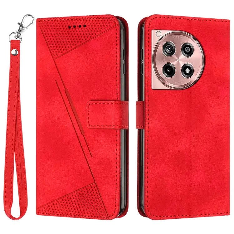 For OnePlus Ace 3 5G / 12R 5G Leather Case Anti-Scratch Triangle Imprinted Stand Phone Cover
