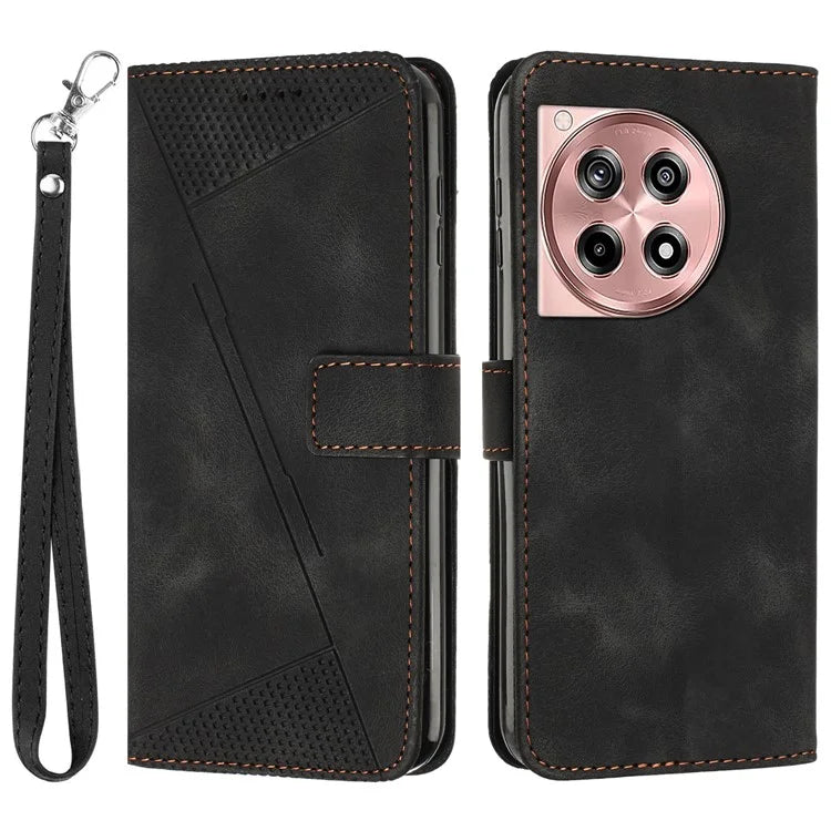For OnePlus Ace 3 5G / 12R 5G Leather Case Anti-Scratch Triangle Imprinted Stand Phone Cover