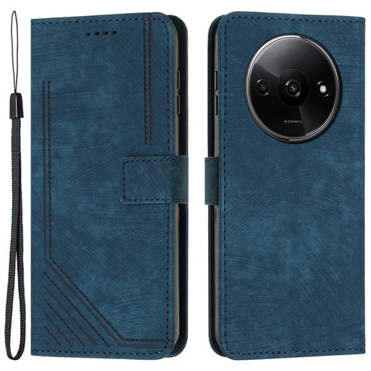 For Xiaomi Redmi A3 Case Lines Imprinted Stand Phone Cover with Magnetic Clasp