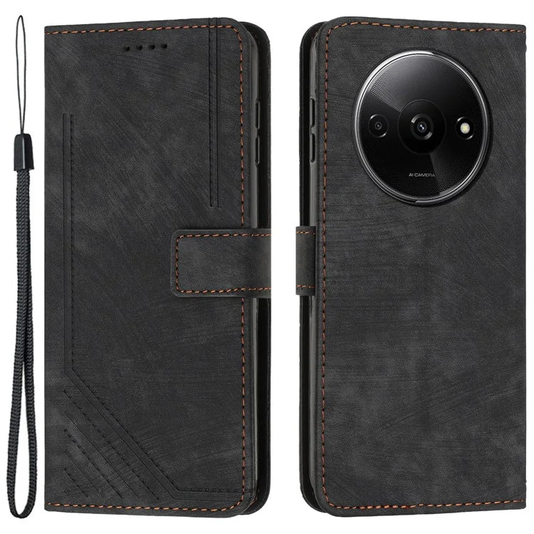For Xiaomi Redmi A3 Case Lines Imprinted Stand Phone Cover with Magnetic Clasp