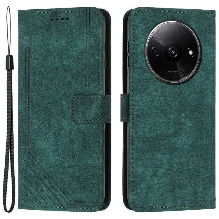 For Xiaomi Redmi A3 Case Lines Imprinted Stand Phone Cover with Magnetic Clasp