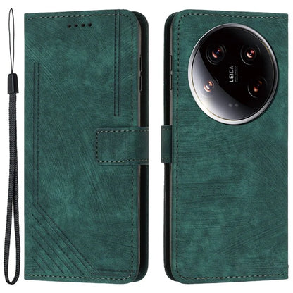 For Xiaomi 14 Ultra Cell Phone Cases PU Leather Lines Imprinted Skin-touch Cover