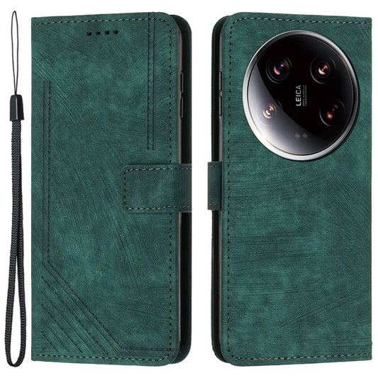 For Xiaomi 14 Ultra Cell Phone Cases PU Leather Lines Imprinted Skin-touch Cover