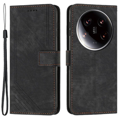 For Xiaomi 14 Ultra Cell Phone Cases PU Leather Lines Imprinted Skin-touch Cover