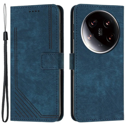 For Xiaomi 14 Ultra Cell Phone Cases PU Leather Lines Imprinted Skin-touch Cover