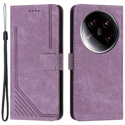 For Xiaomi 14 Ultra Cell Phone Cases PU Leather Lines Imprinted Skin-touch Cover