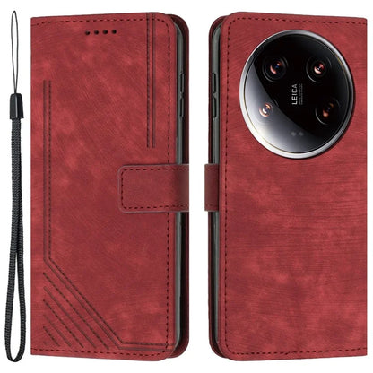 For Xiaomi 14 Ultra Cell Phone Cases PU Leather Lines Imprinted Skin-touch Cover