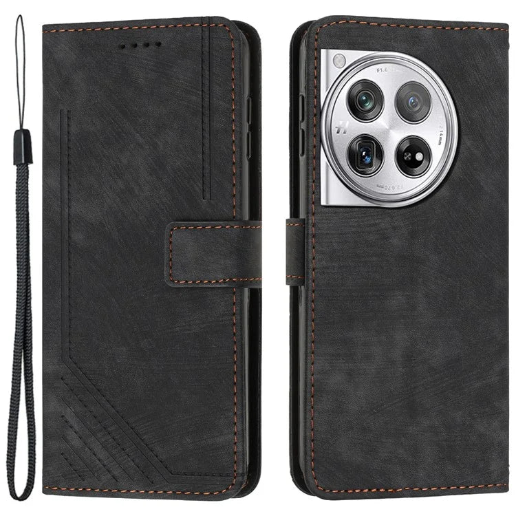Leather Case for OnePlus 12 5G Shell Line Imprinted Card Holder Stand Phone Cover