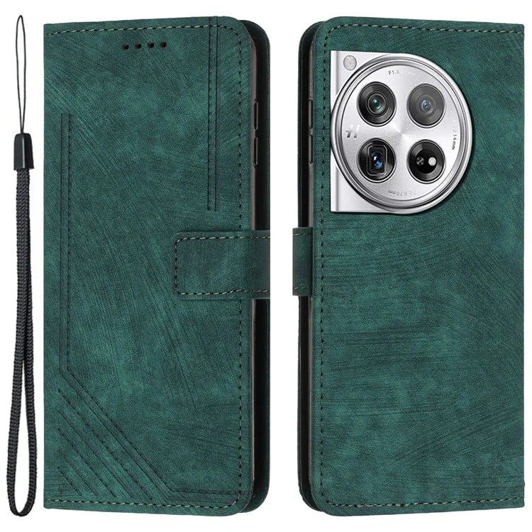 Leather Case for OnePlus 12 5G Shell Line Imprinted Card Holder Stand Phone Cover