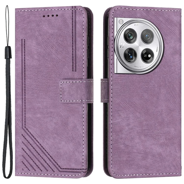 Leather Case for OnePlus 12 5G Shell Line Imprinted Card Holder Stand Phone Cover