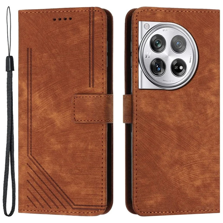 Leather Case for OnePlus 12 5G Shell Line Imprinted Card Holder Stand Phone Cover