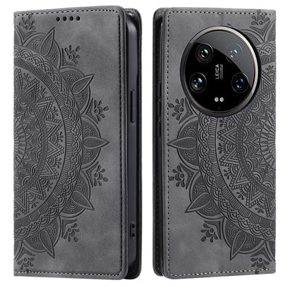 For Xiaomi 14 Ultra Case PU Leather Mandala Flower Magnetic Closure Phone Cover