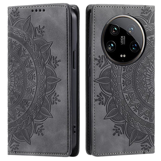 For Xiaomi 14 Ultra Case PU Leather Mandala Flower Magnetic Closure Phone Cover