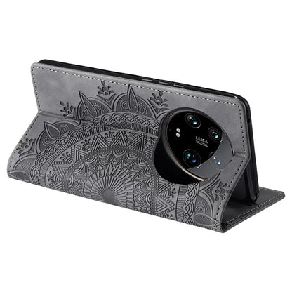 For Xiaomi 14 Ultra Case PU Leather Mandala Flower Magnetic Closure Phone Cover