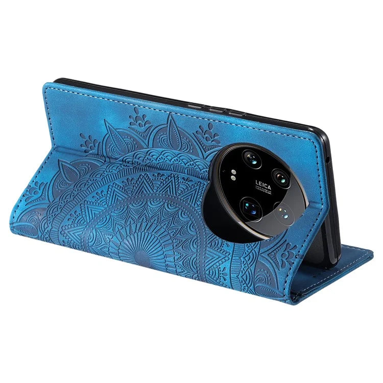 For Xiaomi 14 Ultra Case PU Leather Mandala Flower Magnetic Closure Phone Cover