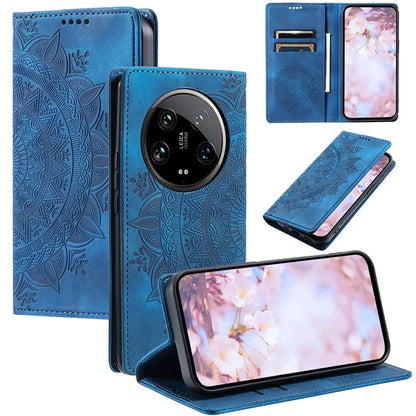 For Xiaomi 14 Ultra Case PU Leather Mandala Flower Magnetic Closure Phone Cover