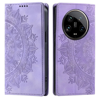 For Xiaomi 14 Ultra Case PU Leather Mandala Flower Magnetic Closure Phone Cover