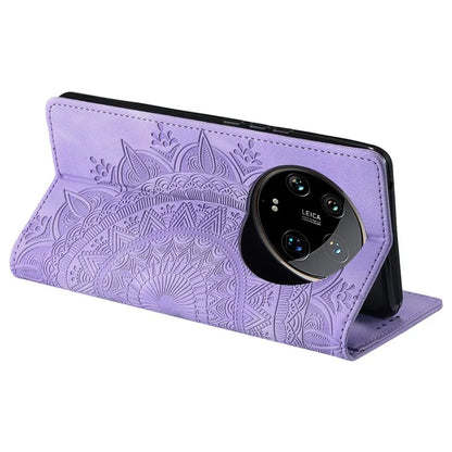 For Xiaomi 14 Ultra Case PU Leather Mandala Flower Magnetic Closure Phone Cover