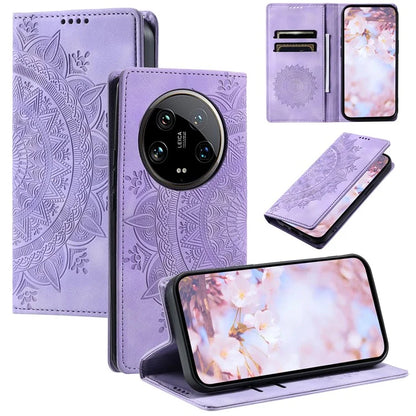 For Xiaomi 14 Ultra Case PU Leather Mandala Flower Magnetic Closure Phone Cover