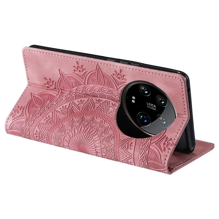 For Xiaomi 14 Ultra Case PU Leather Mandala Flower Magnetic Closure Phone Cover