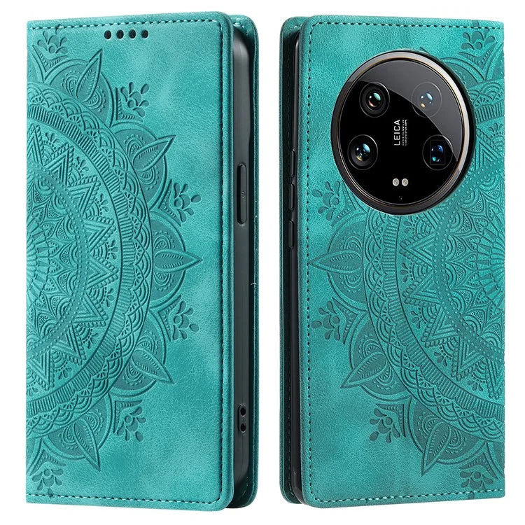 For Xiaomi 14 Ultra Case PU Leather Mandala Flower Magnetic Closure Phone Cover