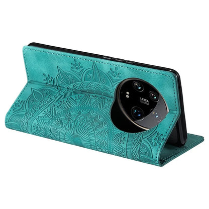 For Xiaomi 14 Ultra Case PU Leather Mandala Flower Magnetic Closure Phone Cover
