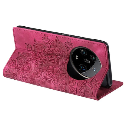 For Xiaomi 14 Ultra Case PU Leather Mandala Flower Magnetic Closure Phone Cover