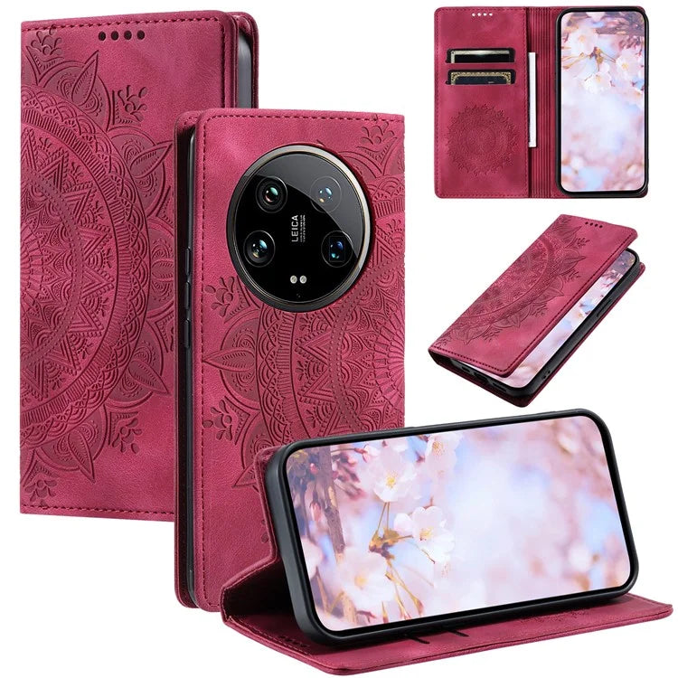 For Xiaomi 14 Ultra Case PU Leather Mandala Flower Magnetic Closure Phone Cover