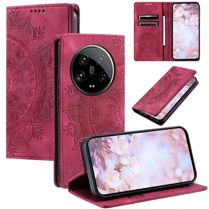 For Xiaomi 14 Ultra Case PU Leather Mandala Flower Magnetic Closure Phone Cover