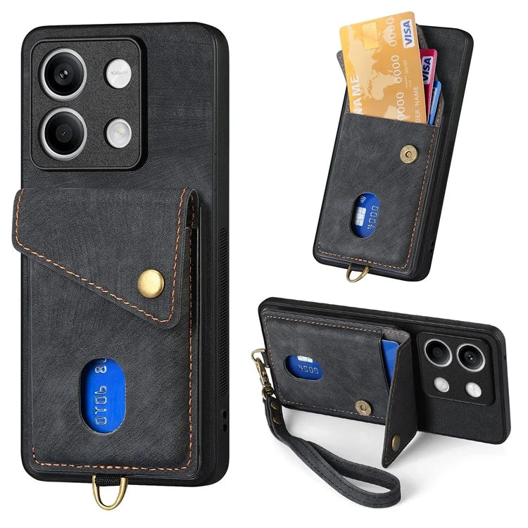 D1 For Xiaomi Redmi Note 13 4G Kickstand Case PU+TPU Phone Cover with Card Slot