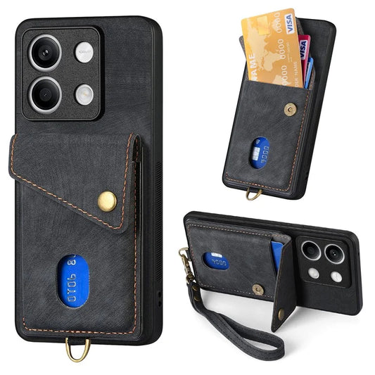 D1 For Xiaomi Redmi Note 13 4G Kickstand Case PU+TPU Phone Cover with Card Slot