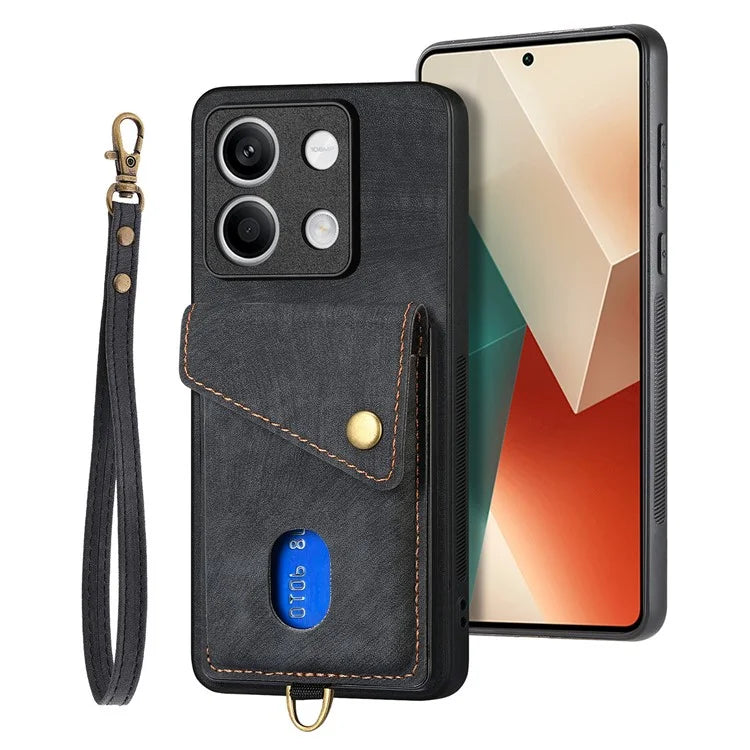 D1 For Xiaomi Redmi Note 13 4G Kickstand Case PU+TPU Phone Cover with Card Slot