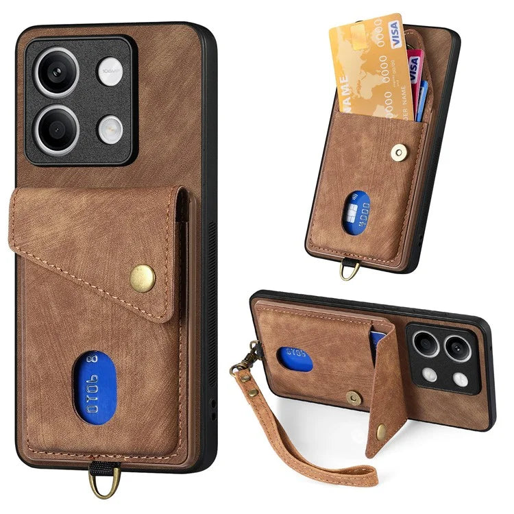 D1 For Xiaomi Redmi Note 13 4G Kickstand Case PU+TPU Phone Cover with Card Slot