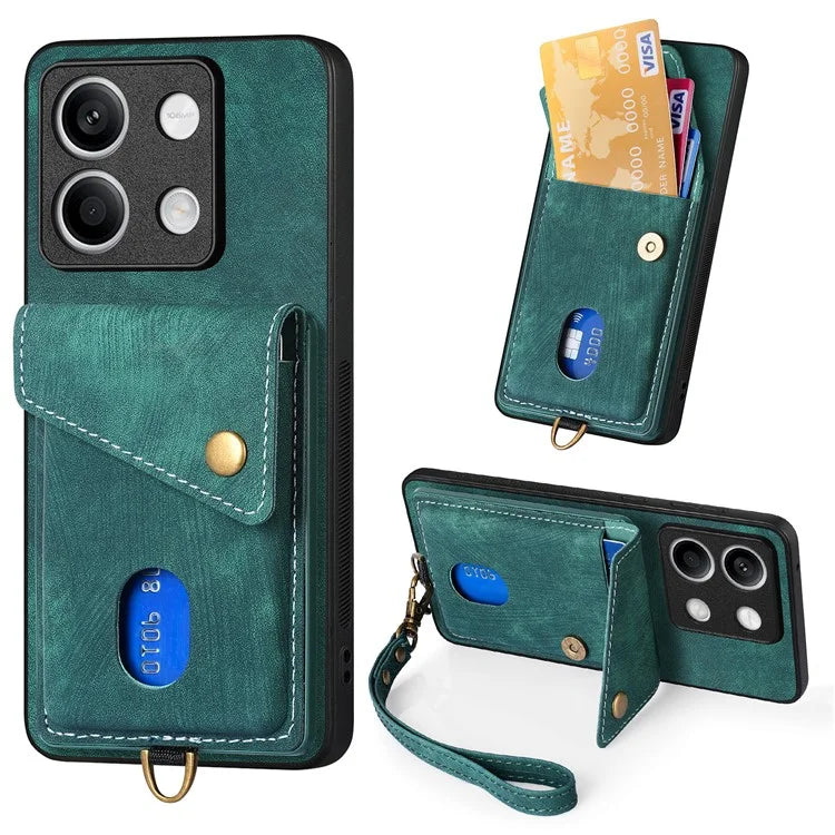 D1 For Xiaomi Redmi Note 13 4G Kickstand Case PU+TPU Phone Cover with Card Slot